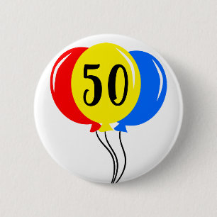 Badge Rond 5 Cm Cinquantième ballons colorés d'anniversaire