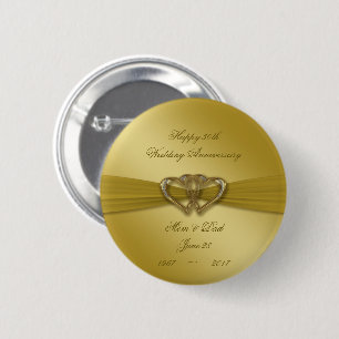 Badge Rond 5 Cm Cinquantième bouton d'or classique d'anniversaire