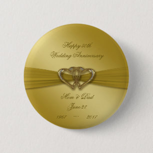 Badge Rond 5 Cm Cinquantième bouton d'or classique d'anniversaire