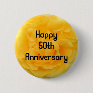 Badge Rond 5 Cm cinquantième Broche de Pin de bouton de rose jaune