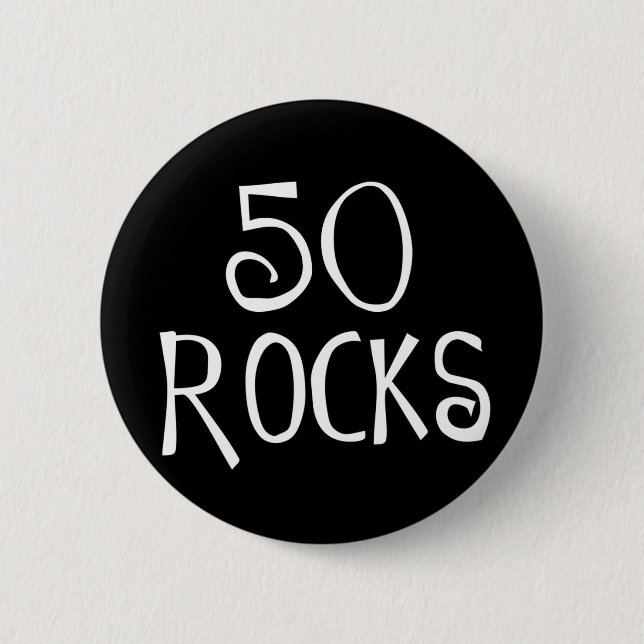 Badge Rond 5 Cm cinquantième cadeaux d'anniversaire, 50 ROCHES (Devant)