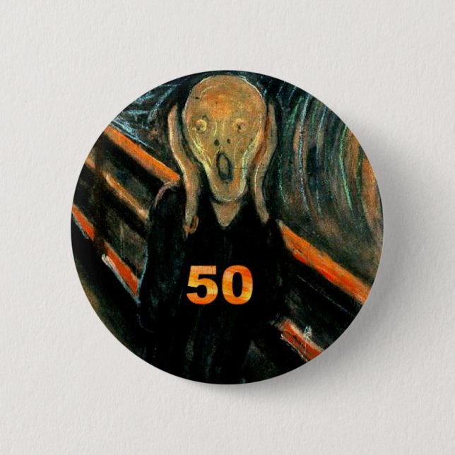 Badge Rond 5 Cm cinquantième Cadeaux d'anniversaire, le cri (Devant)