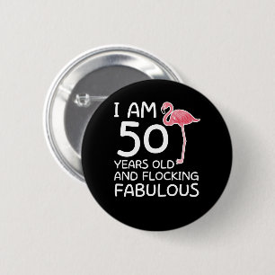 Badge Rond 5 Cm Cinquantième flocage d'anniversaire de Flamant