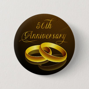 Badge Rond 5 Cm cinquantième Manuscrit d'or de l'anniversaire