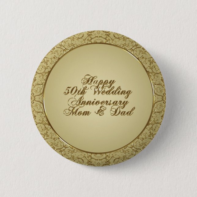 Badge Rond 5 Cm cinquantième Pin d'anniversaire de mariage (Devant)