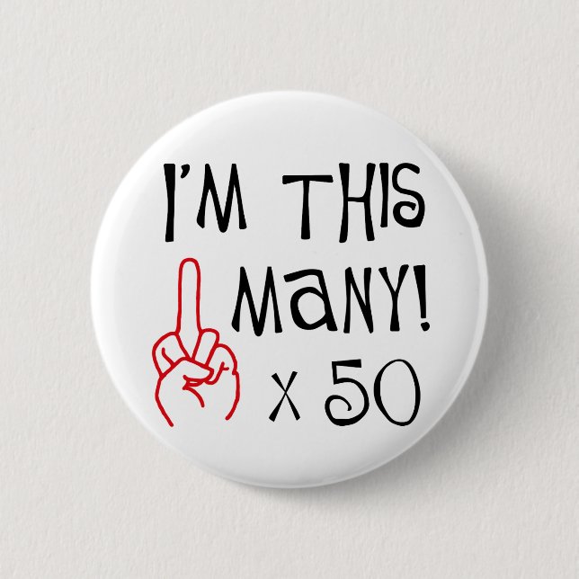 Badge Rond 5 Cm cinquantième salut de doigt moyen d'anniversaire (Devant)