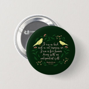 Badge Rond 5 Cm Citation d'Oiseau Floral Vert Charlotte Bronte Jan