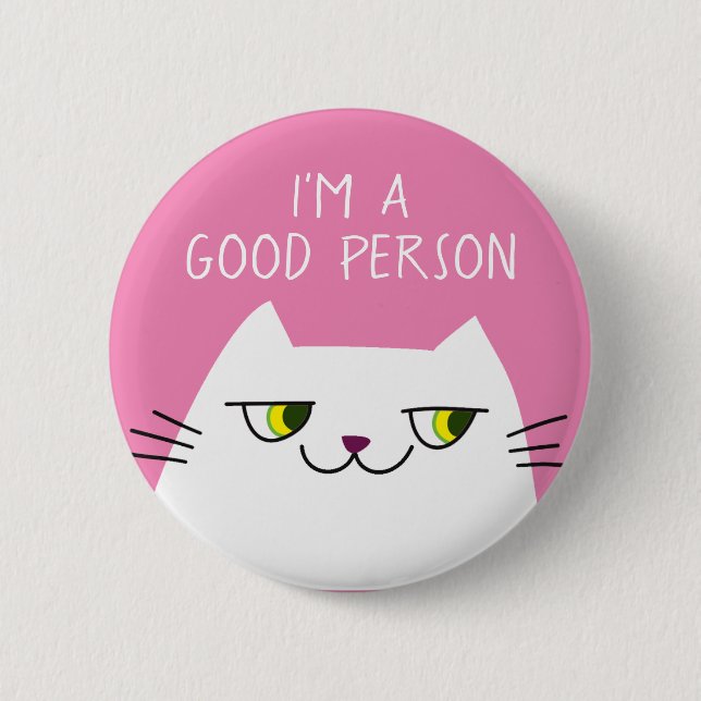 Badge Rond 5 Cm Citation drôle rose chaton blanc (Devant)