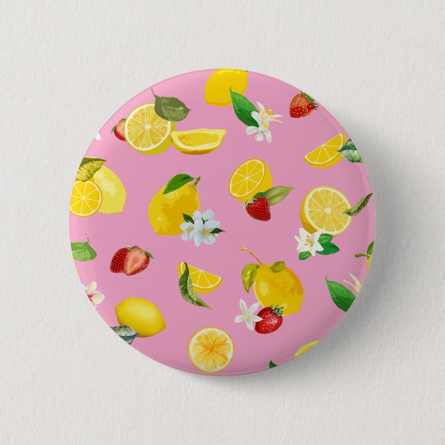 Badge Rond 5 Cm Citron & Fraise 1 (Devant)