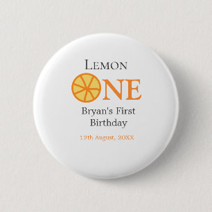 Badge Rond 5 Cm Citron un heureux 1er anniversaire orange gris rét