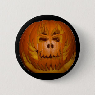 Badge Rond 5 Cm Citrouille, crâne flamboyant