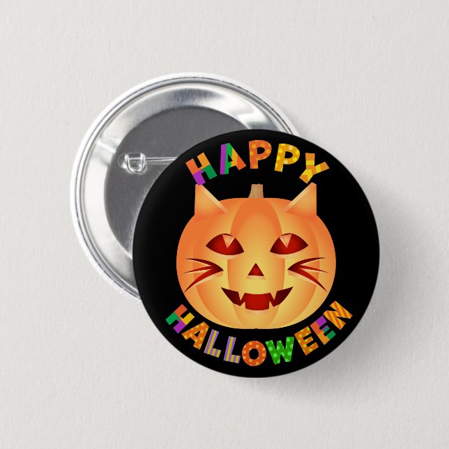 Badge Rond 5 Cm Citrouille de chats d'Halloween (Devant & derrière)