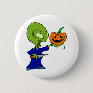 Badge Rond 5 Cm Citrouille découpant l'alien