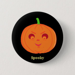 Badge Rond 5 Cm Citrouille d'Halloween effrayante