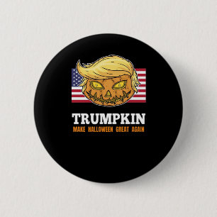 Badge Rond 5 Cm Citrouille d'Halloween Trumpkin avec Drapeau
