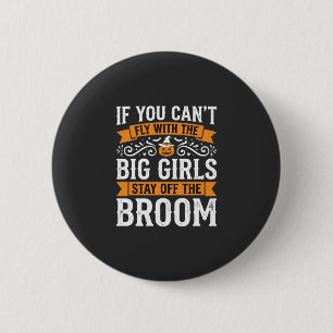 Badge Rond 5 Cm Citrouille Sorcière Balai Filles Halloween Design_