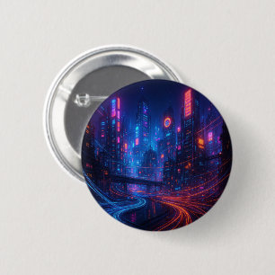 Badge Rond 5 Cm Cityscape Fibre Optique
