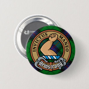 Badge Rond 5 Cm Clan Armstrong Crest sur Tartan
