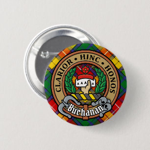 Badge Rond 5 Cm Clan Buchanan Crest sur Tartan