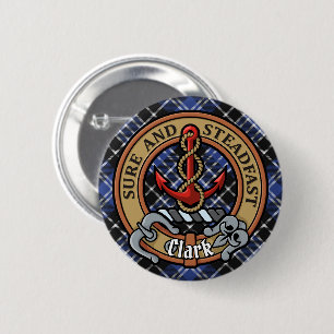 Badge Rond 5 Cm Clan Clark Crest sur Tartan