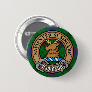 Badge Rond 5 Cm Clan Davidson Crest sur Tartan