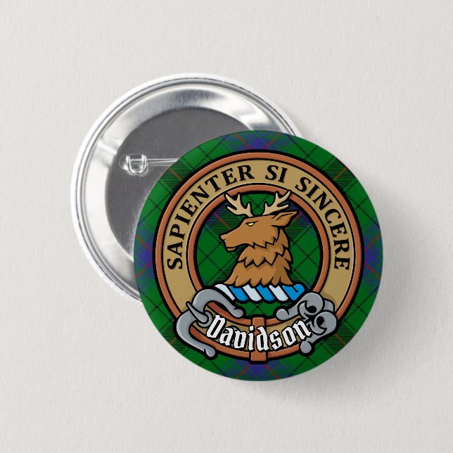 Badge Rond 5 Cm Clan Davidson Crest sur Tartan (Devant & derrière)