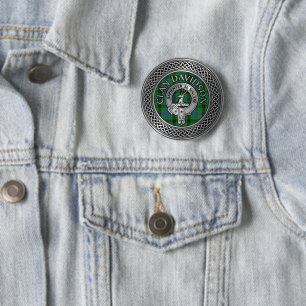 Badge Rond 5 Cm Clan Davidson Crest & Tartan Knot