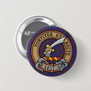 Badge Rond 5 Cm Clan Elliot Crest sur Tartan moderne