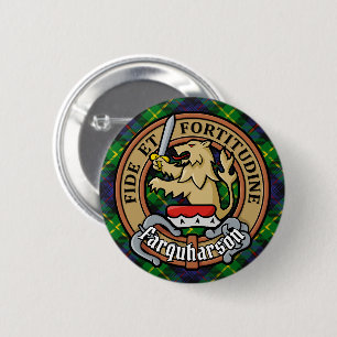 Badge Rond 5 Cm Clan Farquharson Crest sur Tartan