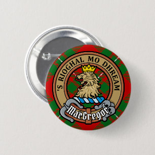 Badge Rond 5 Cm Clan Gregor Crest sur Tartan