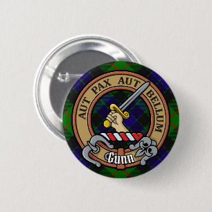 Badge Rond 5 Cm Clan Gunn Crest sur Tartan