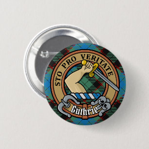 Badge Rond 5 Cm Clan Guthrie Crest sur Tartan