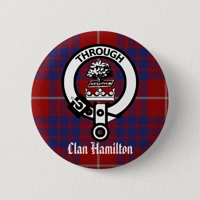 Badge Rond 5 Cm Clan Hamilton Crest & Tartan (Devant)