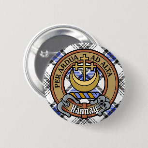 Badge Rond 5 Cm Clan Hannay Crest sur Tartan