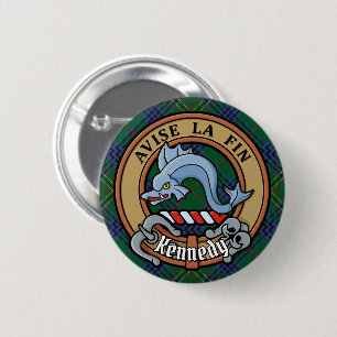Badge Rond 5 Cm Clan Kennedy Crest sur Tartan