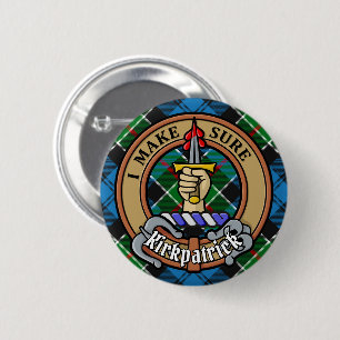 Badge Rond 5 Cm Clan Kirkpatrick Crest sur Tartan