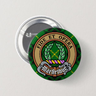 Badge Rond 5 Cm Clan MacArthur Crest sur Tartan