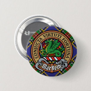 Badge Rond 5 Cm Clan MacBeth Crest sur Tartan
