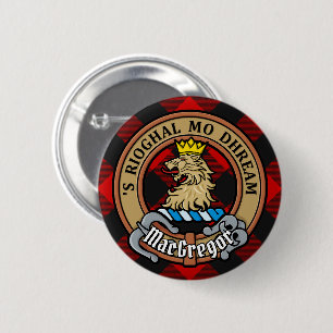 Badge Rond 5 Cm Clan MacGregor Crest sur Rob Roy Tartan