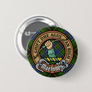 Badge Rond 5 Cm Clan MacInnes Crest sur Tartan