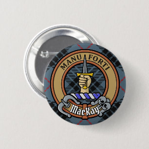 Badge Rond 5 Cm Clan MacKay Crest sur Blue Tartan