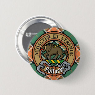 Badge Rond 5 Cm Clan Pollock Crest sur Tartan