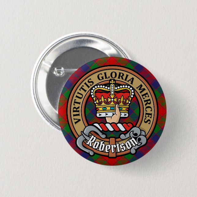 Badge Rond 5 Cm Clan Robertson Crest sur Tartan (Devant & derrière)