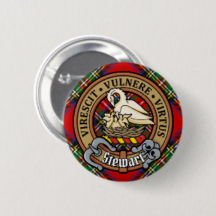 Badge Rond 5 Cm Clan Stewart Crest sur Royal Tartan