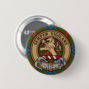 Badge Rond 5 Cm Clan Wilson Crest sur Tartan moderne
