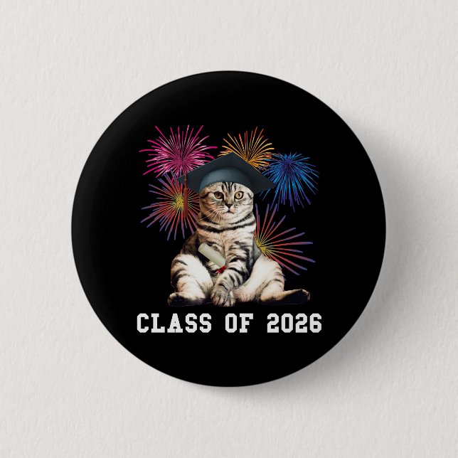 Badge Rond 5 Cm Class Of 2026 Cat Lover (Devant)
