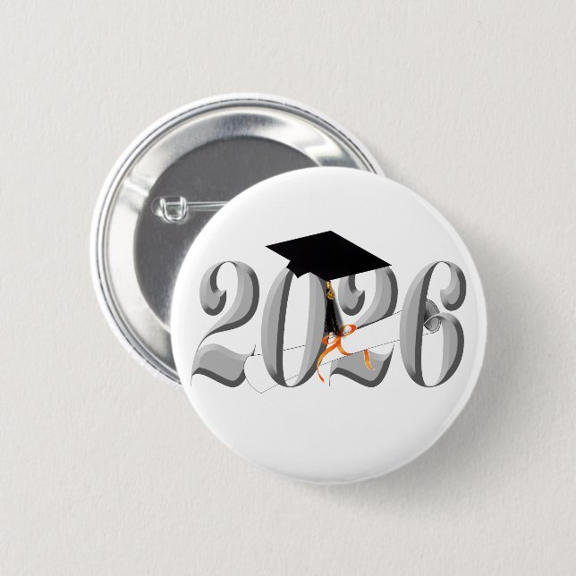 Badge Rond 5 Cm Classe Argent de 2026 Graduation (Devant & derrière)