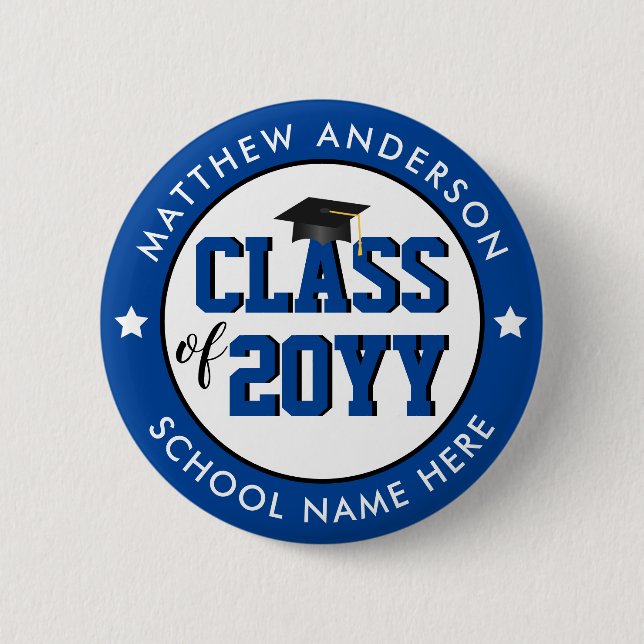 Badge Rond 5 Cm Classe Bleue Élégante de 2024 Graduate Graduate (Devant)