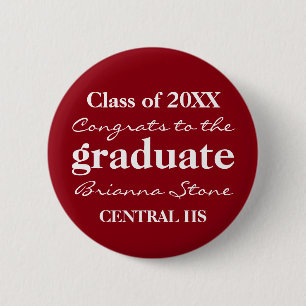 Badge Rond 5 Cm Classe rouge et blanche du bouton Graduation 2017