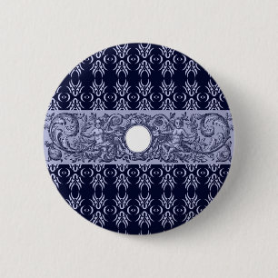 Badge Rond 5 Cm Classy Blue Baroque Motif par LeahG - cherubs